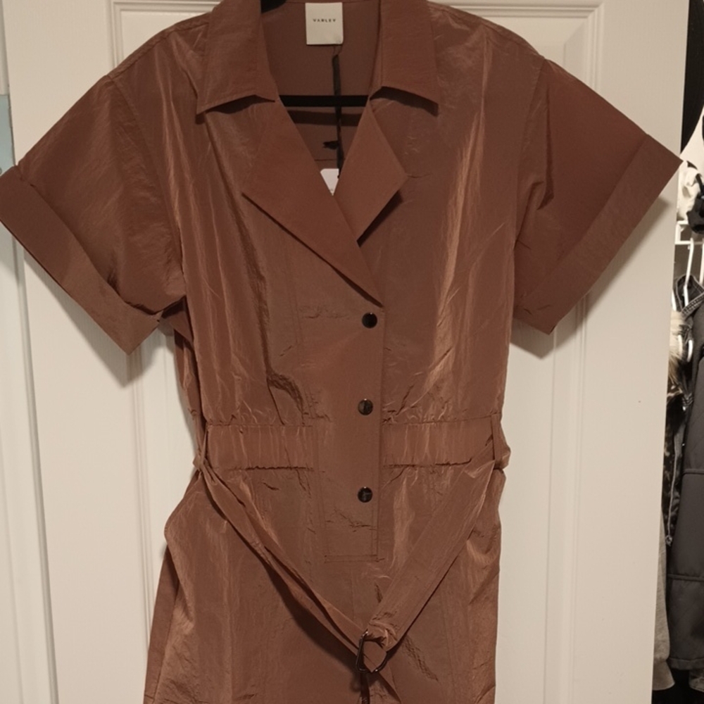 Varley! Medium, CHIC! Brown Short Sleeve Button-Up Romper!